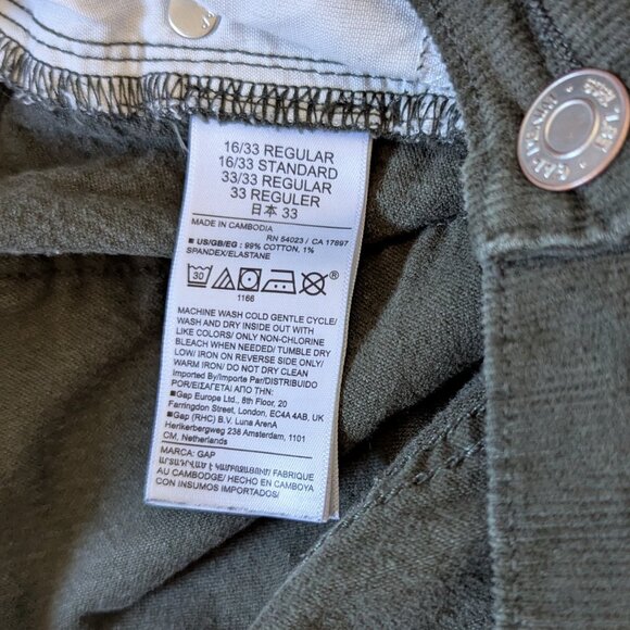 Gap Baby Bootcut Corduroy 16 / 33R Dark Green - Picture 3 of 6